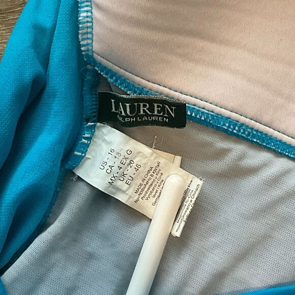 LAUREN RALPH LAUREN BEACH CLUB ONE-PIECE BLUE SWIMSUIT TIE TOP PADDED SIZE 16 - Picture 4 of 4
